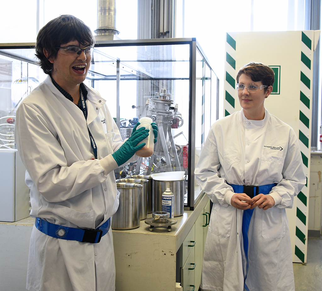 NNL Scientist James Gath showing US Assistant Secretary Kathryn Huff around NNL Preston